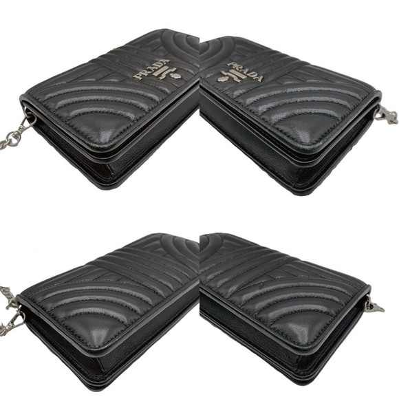 PRADA Diagram Shoulder Wallet Bag Black Leather Chain 1ZH044 - Picture 3 of 7